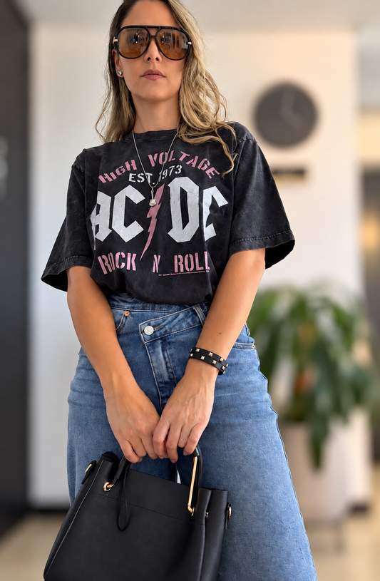 Camiseta Oversize Unisex AC/DC Rock n Roll