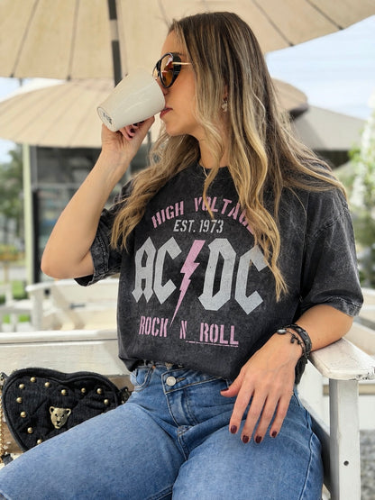 Camiseta Oversize Unisex AC/DC Rock n Roll