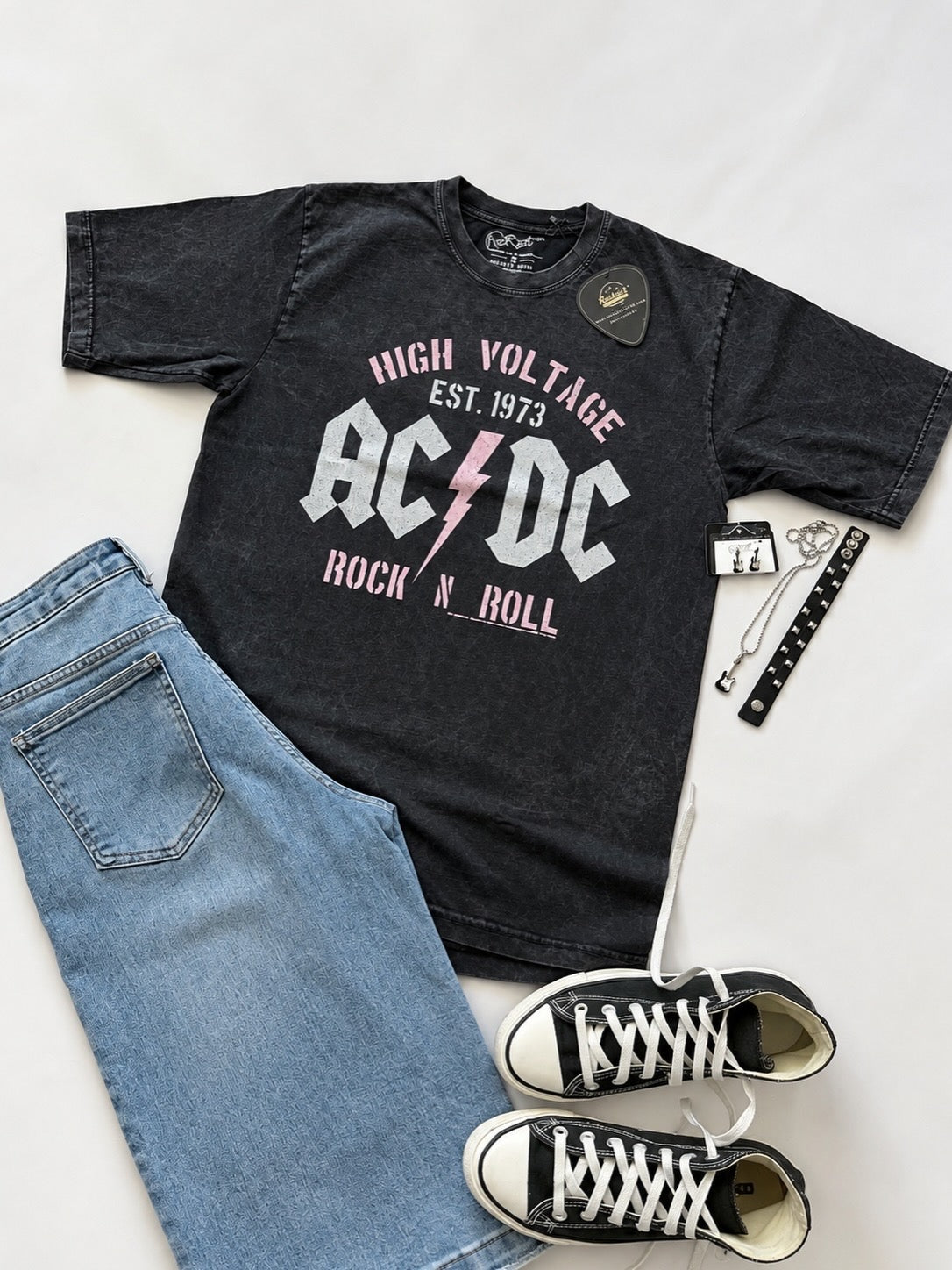 Camiseta Oversize Unisex AC/DC Rock n Roll