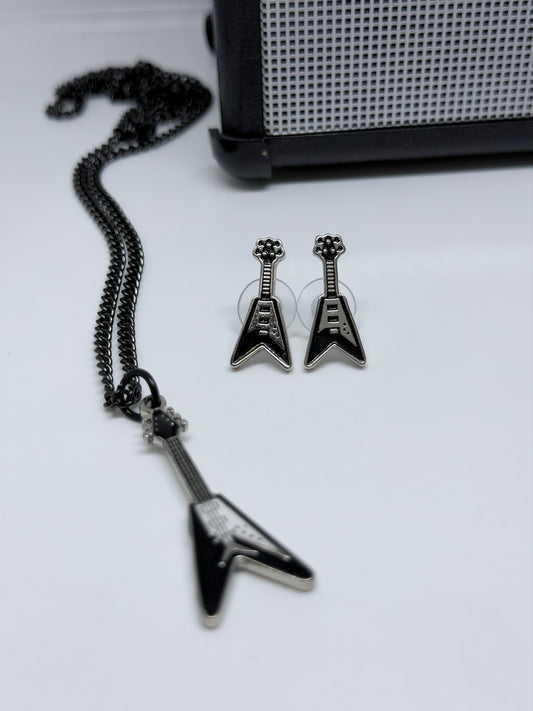 Collar Guitarra Flying V negra