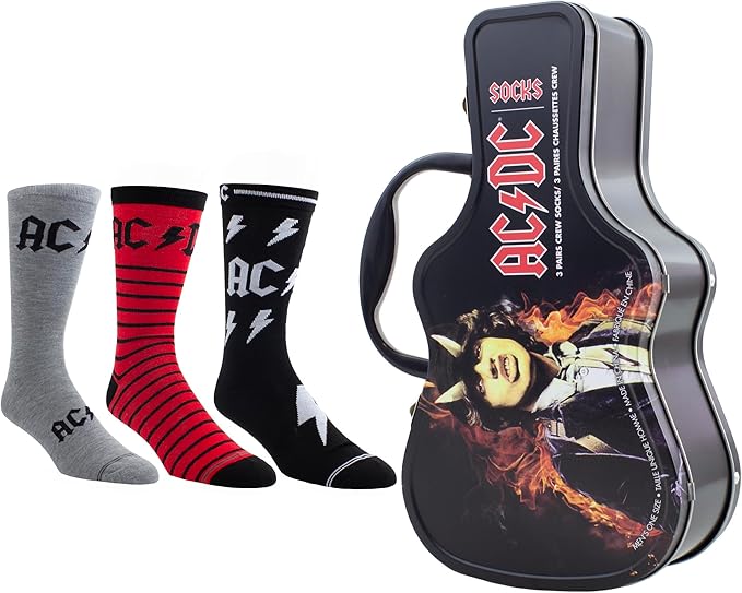 Caja Metálica en forma de Guitarra con 3 pares de medias AC/DC