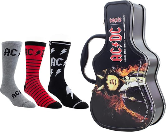 Caja Metálica en forma de Guitarra con 3 pares de medias AC/DC