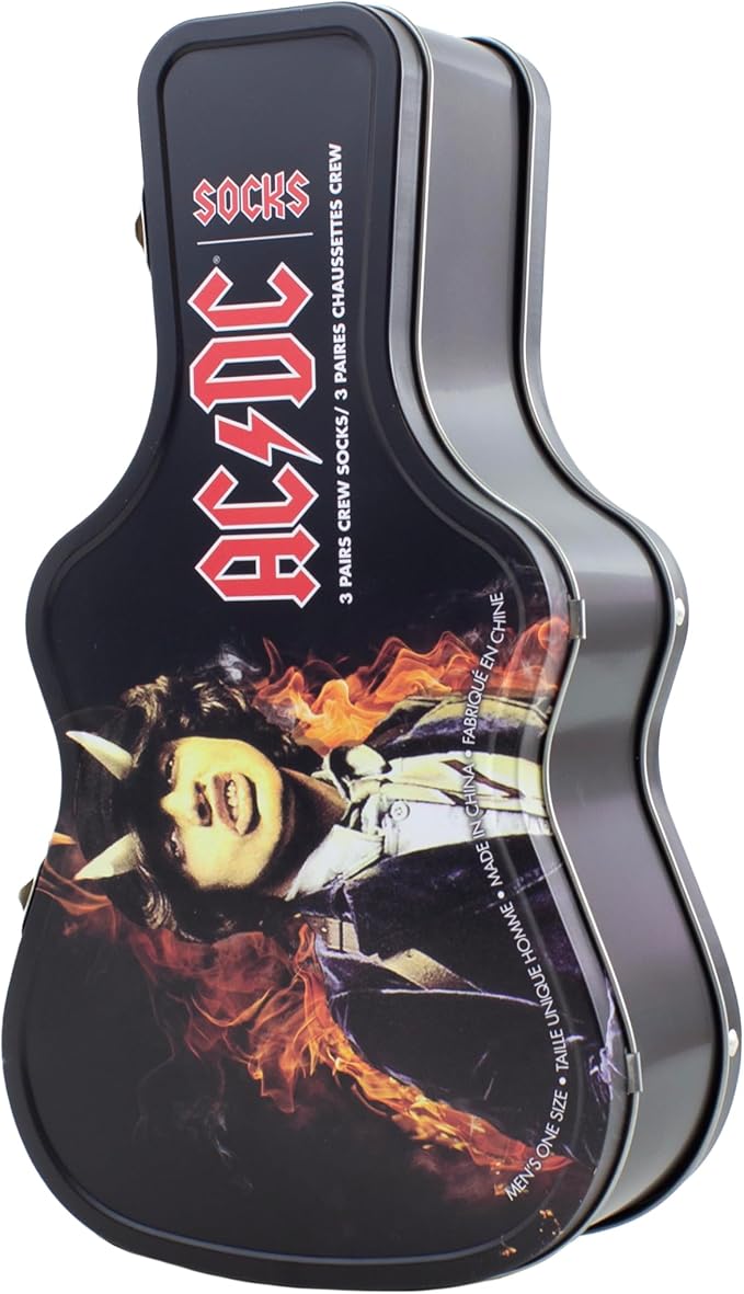 Caja Metálica en forma de Guitarra con 3 pares de medias AC/DC