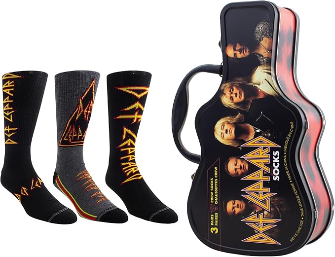 Caja Metálica en forma de Guitarra con 3 pares de medias DEF LEPPARD