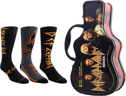 Caja Metálica en forma de Guitarra con 3 pares de medias DEF LEPPARD