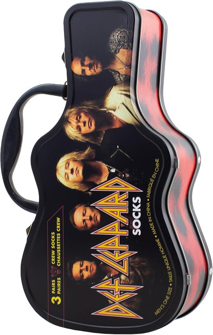 Caja Metálica en forma de Guitarra con 3 pares de medias DEF LEPPARD