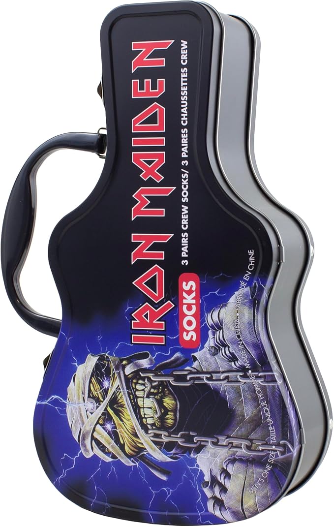 Caja Metálica en forma de Guitarra con 3 pares de medias IRON MAIDEN