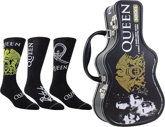 Caja Metálica en forma de Guitarra con 3 pares de medias QUEEN