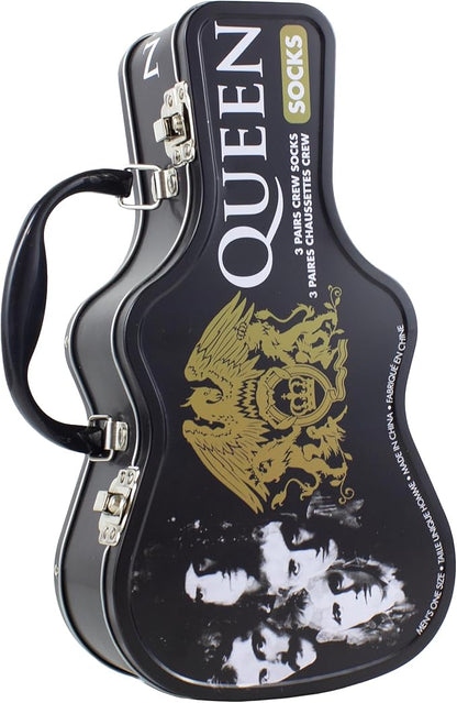 Caja Metálica en forma de Guitarra con 3 pares de medias QUEEN
