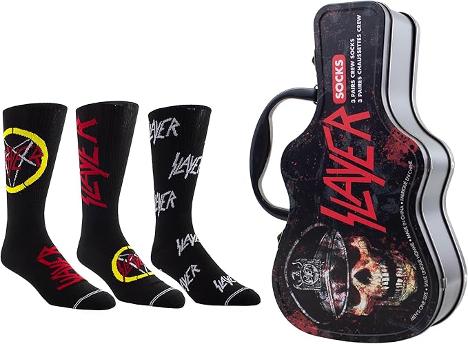 Caja Metálica en forma de Guitarra con 3 pares de medias SLAYER